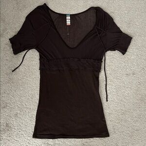 Free People Ribbed Brown Boho Blouse